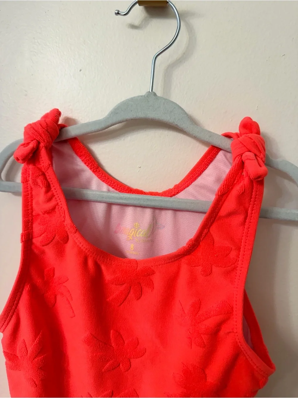 Girls' Knot-Shoulder Coral One-Piece Swimsuit
